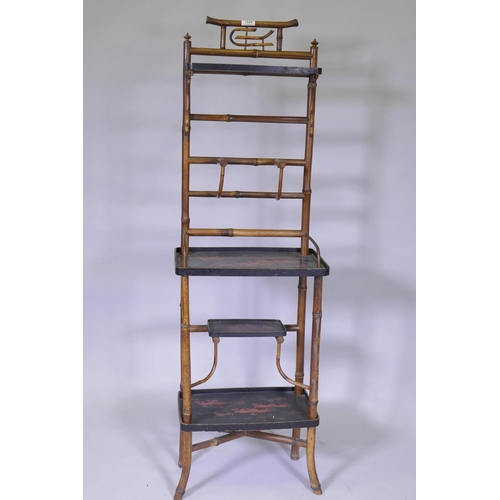 1029 - A Victorian bamboo and lacquer hall stand of small proportions, 44 x 25 x 140cm