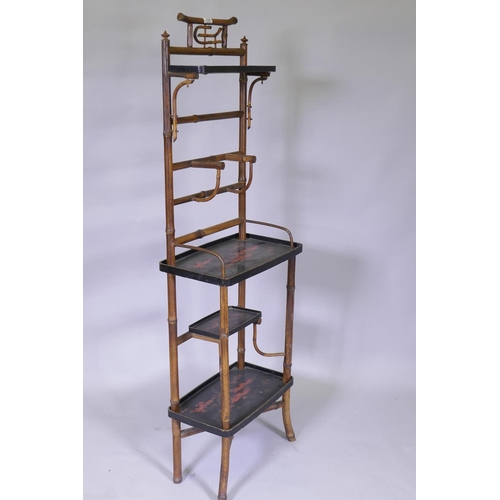 1029 - A Victorian bamboo and lacquer hall stand of small proportions, 44 x 25 x 140cm