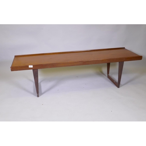 1043 - A Danish mid century teak coffee table, 150 x 45, 41cm