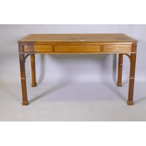 1051 - A Chinese Chippendale mahogany desk with three drawers, 126 x 69, 74cm high