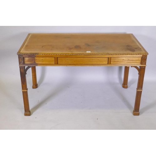 1051 - A Chinese Chippendale mahogany desk with three drawers, 126 x 69, 74cm high