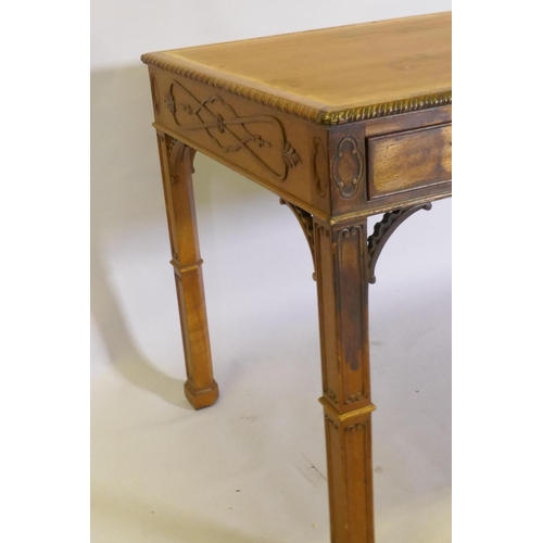 1051 - A Chinese Chippendale mahogany desk with three drawers, 126 x 69, 74cm high