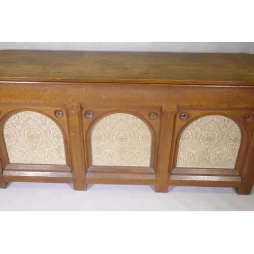 1058 - A late C19th/early C20th oak altar table, 198 x 56cm, 92cm high