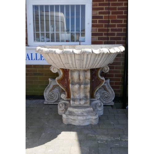 1072 - A monumental carved stone and marble Italianate garden fountain, in three sections, 193cm high