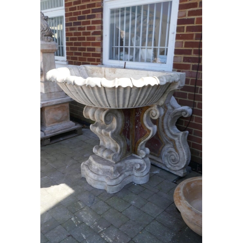 1072 - A monumental carved stone and marble Italianate garden fountain, in three sections, 193cm high