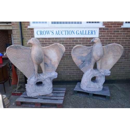 1074 - A pair of monumental carved marble eagles, 152cm high