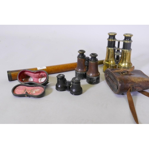 11 - A C19th single draw telescope with wood grip, a pair of Lemaire, Paris, field glasses, Dolland field... 