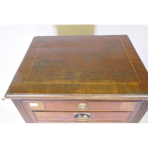 1105 - A C19th mahogany five drawer chest, with brass plate handles and painted decoration, raised on ogee ... 