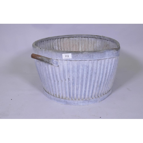 113 - A galvanised half size dolly washing bowl, 45cm diameter