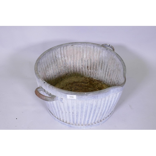 113 - A galvanised half size dolly washing bowl, 45cm diameter