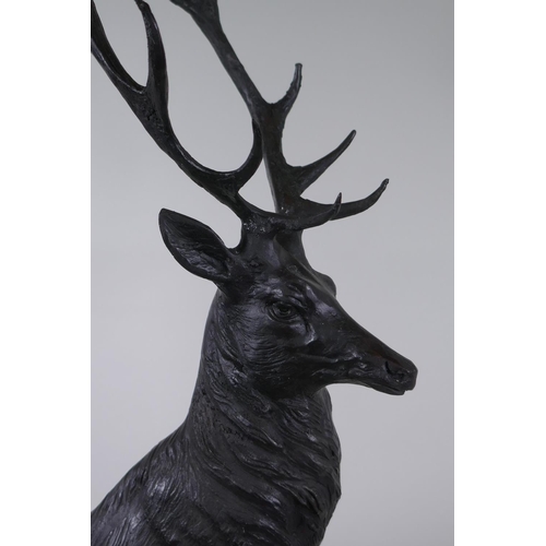 120 - After Jules Moigniez, (French 1835-1894), a bronze stag, standing on a rocky outcrop, 72cm high