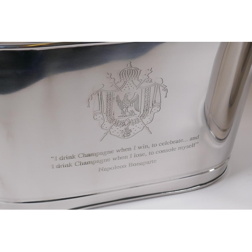 122 - A pair of plated metal Champagne coolers, engraved with aphorisms from Lily Bollinger and Napoleon B... 