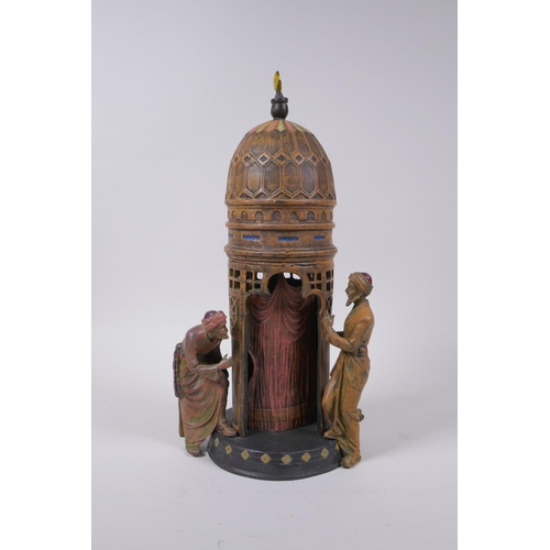 124 - An Austrian style cold painted bronze figure of an Arabic tower, with concealed female nude and two ... 