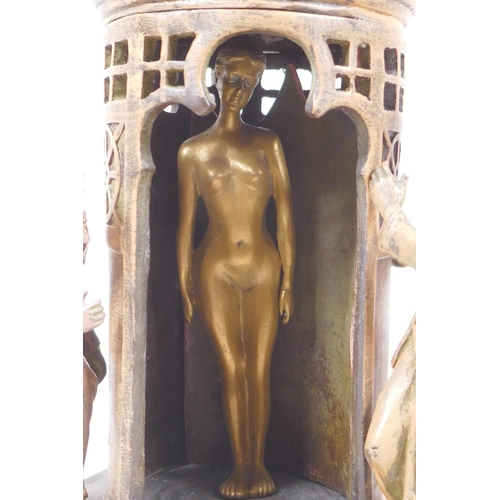 124 - An Austrian style cold painted bronze figure of an Arabic tower, with concealed female nude and two ... 