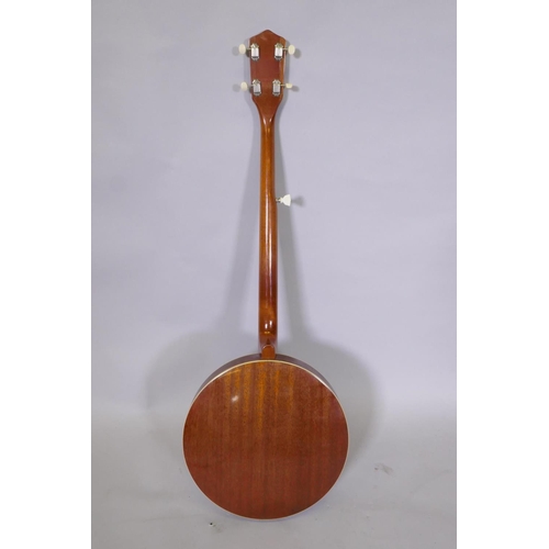 134 - A 1950s Kay five string banjo, with a carry case, 98cm long, 34cm diameter