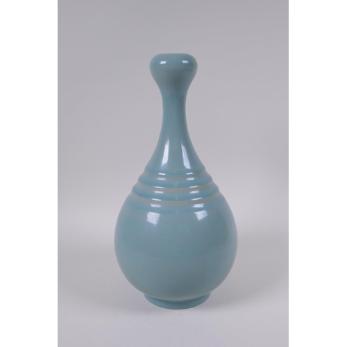 138 - A Chinese Ru ware style porcelain garlic head vase, 29cm high