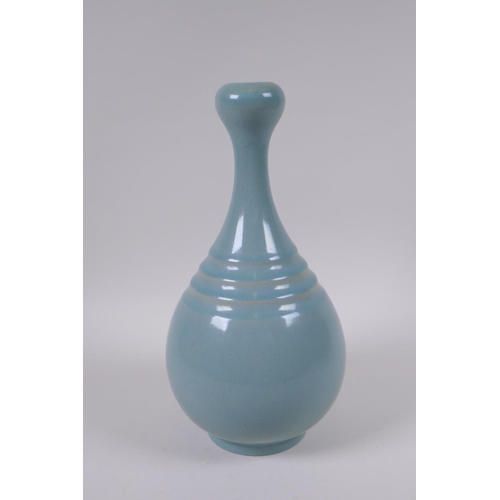 138 - A Chinese Ru ware style porcelain garlic head vase, 29cm high