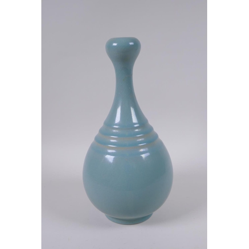 138 - A Chinese Ru ware style porcelain garlic head vase, 29cm high