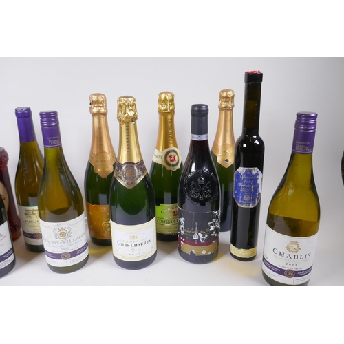 139 - A collection of assorted sparkling, white, red and fortified wines including Louis Chavrey Champagne... 