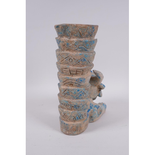 159 - An Islamic earthenware mask vase with turquoise crackle glaze, 25cm high