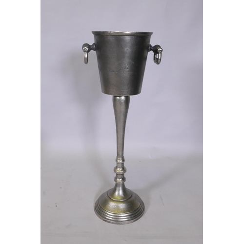 161 - A cast metal Champagne bucket on stand, 74cm high