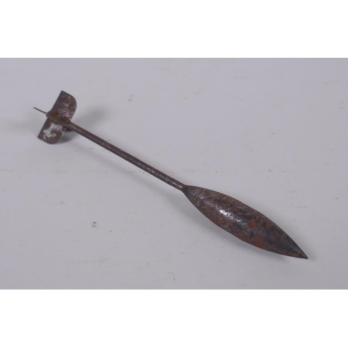 17 - A WWI British Royal Flying Corps aerial flechette dart, stamped Bristol Regd, 13cm long