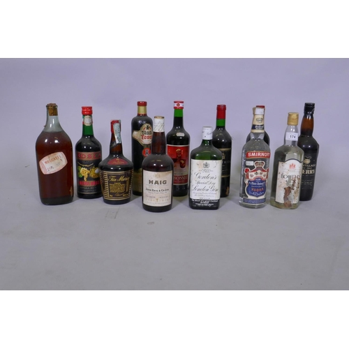 174 - A quantity of wines and spirits, Haig gold label 70% proof, blended Scotch whisky, Gordon's Special ... 