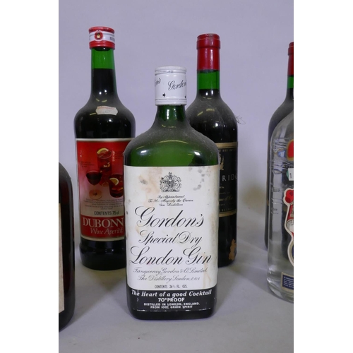 174 - A quantity of wines and spirits, Haig gold label 70% proof, blended Scotch whisky, Gordon's Special ... 