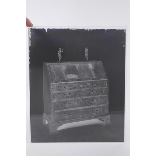 19 - A collection of nine early to mid century glass plate negative photographs of antiques, possibly by ... 