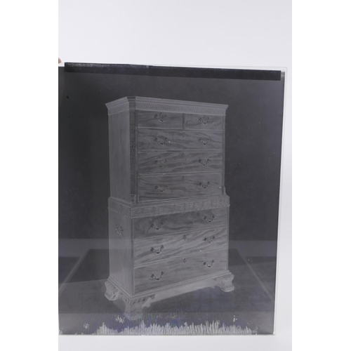 19 - A collection of nine early to mid century glass plate negative photographs of antiques, possibly by ... 