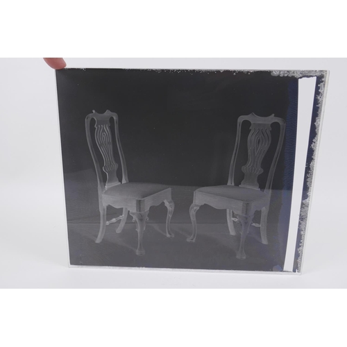 19 - A collection of nine early to mid century glass plate negative photographs of antiques, possibly by ... 