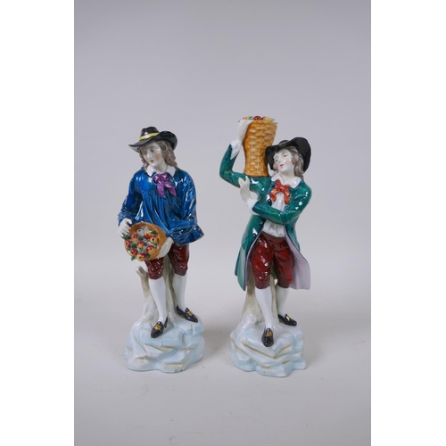 20 - A pair of C19th Samson porcelain figures of apple pickers, gold anchor mark to base, 25cm high