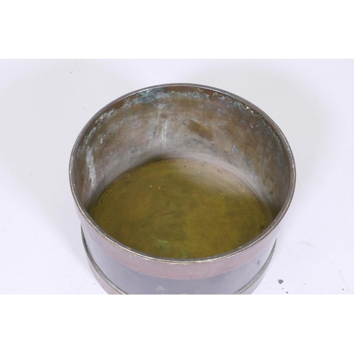 22 - A C19th bronze and copper pot/planter with good patination, 19cm diameter, 12cm high