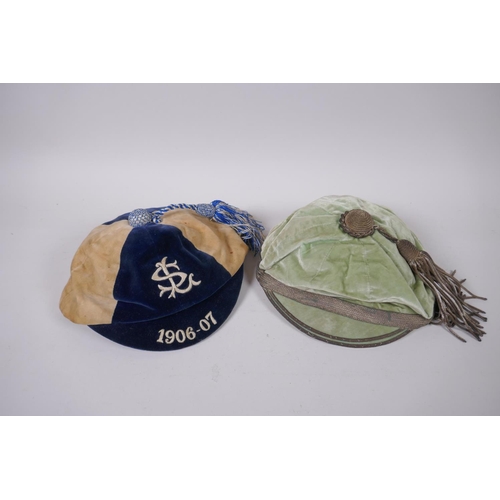 3 - A pre-WWI Scottish football cap in blue and white, monogrammed SL, for the 1906-07 season, made by R... 