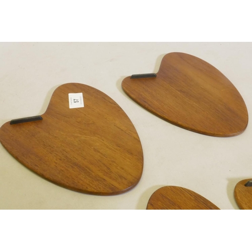 57 - A set of six mid century Danish rosewood veneered coasters marked PV Vamo, 24cm long