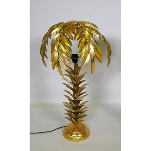 62 - A gilt metal table lamp in the form of a palm tree, 72cm high