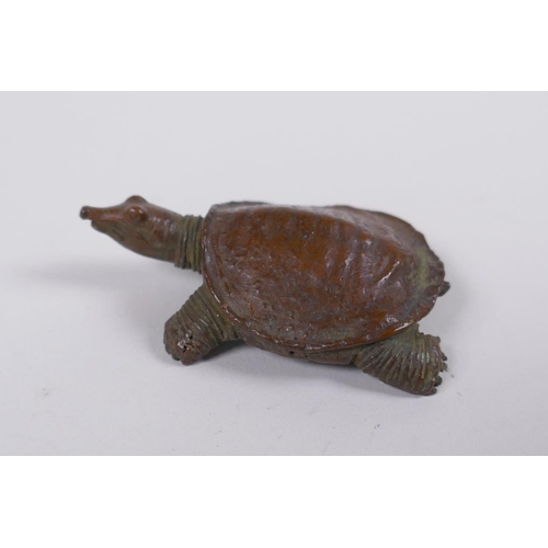 68 - A Japanese style bronze okimono tortoise, impressed mark to base, 5cm long