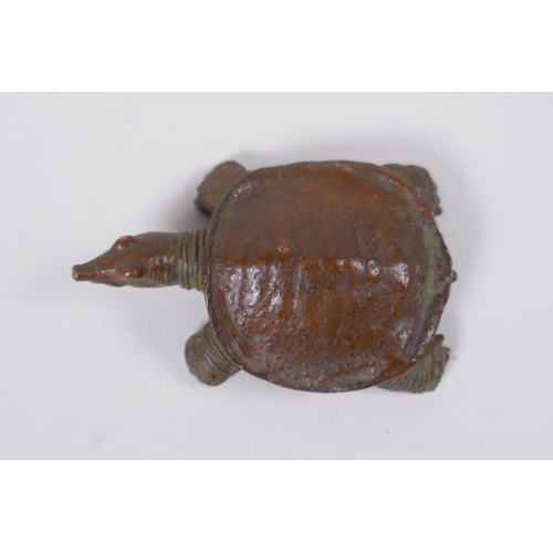 68 - A Japanese style bronze okimono tortoise, impressed mark to base, 5cm long