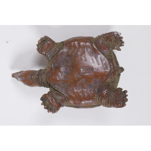 68 - A Japanese style bronze okimono tortoise, impressed mark to base, 5cm long