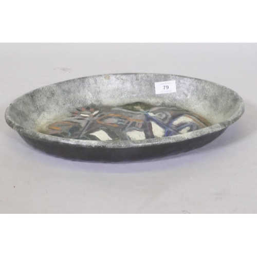 79 - A studio pottery bowl with hand painted decoration, signed T. Malois, the base inscribed Accolay, 38... 