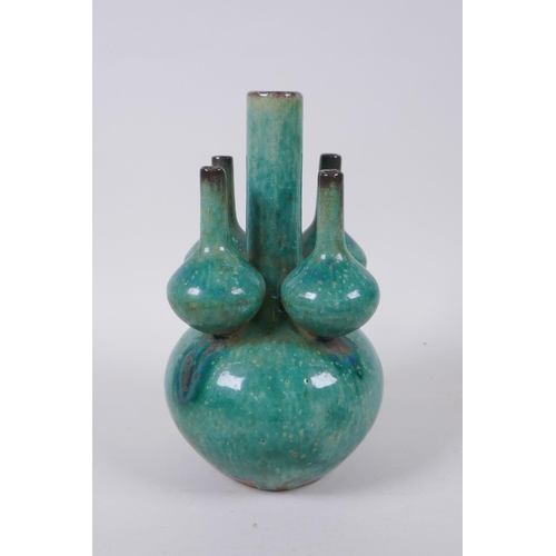 83 - A Chinese green crackle glazed porcelain tulip vase, 22cm high