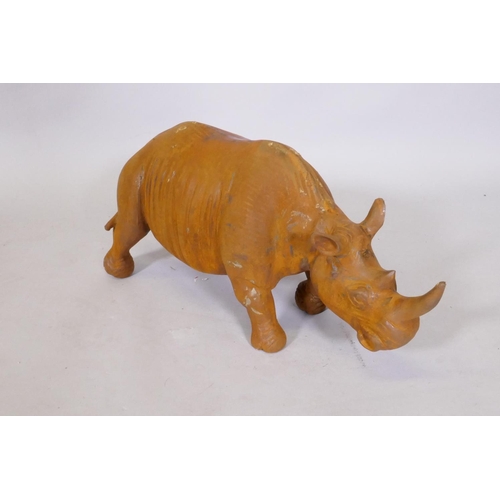 89 - A cast iron rhinoceros, 45cm long