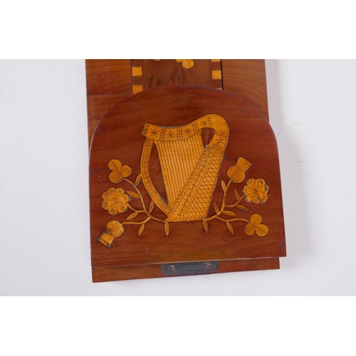 1 - A C19th Irish Kilarney satinwood inlaid yew wood book slide, decorated with harps and clover