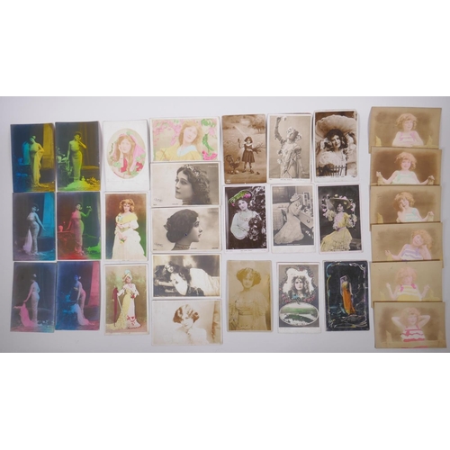 10 - A large collection of late C19th/early C20th glamour portrait postcards, and cartoon satirical postc... 