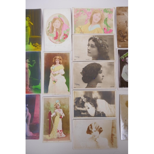 10 - A large collection of late C19th/early C20th glamour portrait postcards, and cartoon satirical postc... 