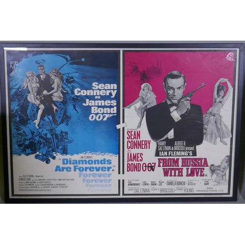 101 - A 1973 UK Quad James Bond double bill film poster for Diamonds are Forever, 1971, twinned with From ... 