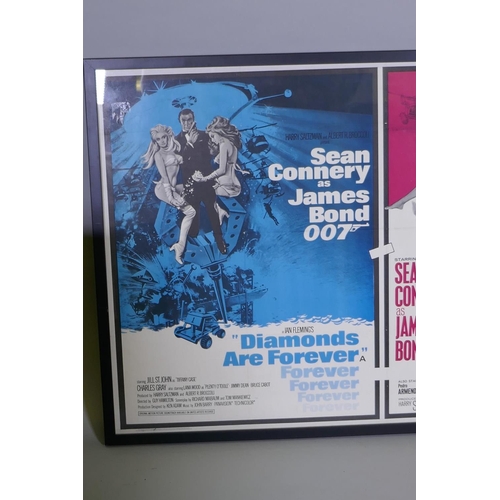 101 - A 1973 UK Quad James Bond double bill film poster for Diamonds are Forever, 1971, twinned with From ... 