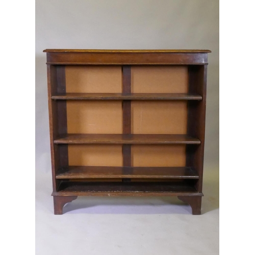 1011 - An Edwardian oak open bookcase with three adjustable shelves, back-boards replaced, 108 x 29 x 114cm