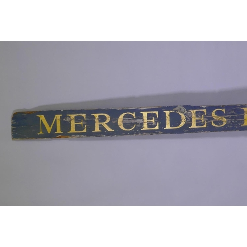 1023 - A vintage painted and gold leafed pine Mercedes Benz sign, 200 x 12cm