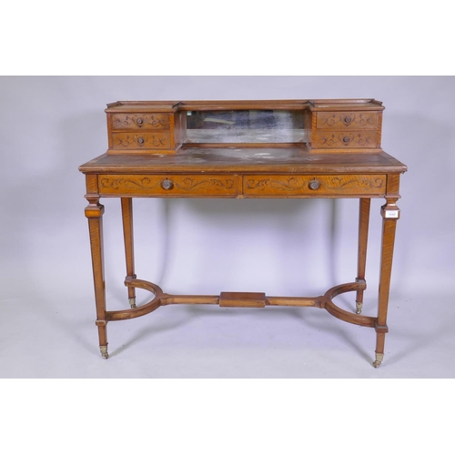 1045 - A Cope & Collinson Victorian inlaid satinwood Sheraton Revival bonheure de jour, the upper secti... 